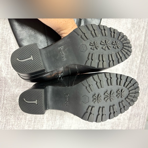 Jambu Chai Women Heeled Tall Leather Boots Size 6.5 Black Almond Toe Zip Neutral - Picture 8 of 10